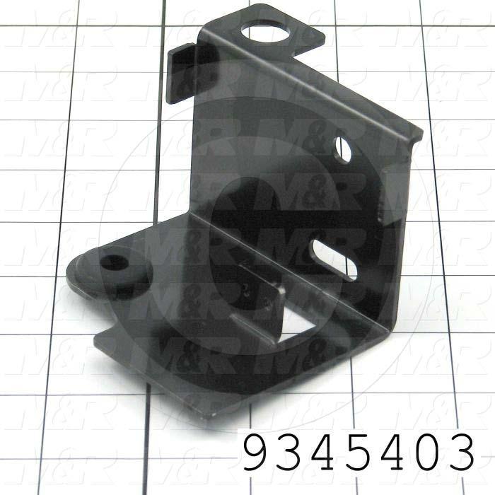 Fabricated Parts, Prox Mtg. Bracket -Front, 3.34 in. Length, 3.15 in. Width, 2.24 in. Height, 14 GA Thickness, Semi-Gloss Black Finish