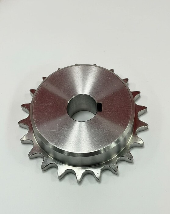 Fabricated Parts, S.S.Sprocket 20mm Bore 21t, 3.60 in. Length, 3.60 in. Width, 0.99 in. Height