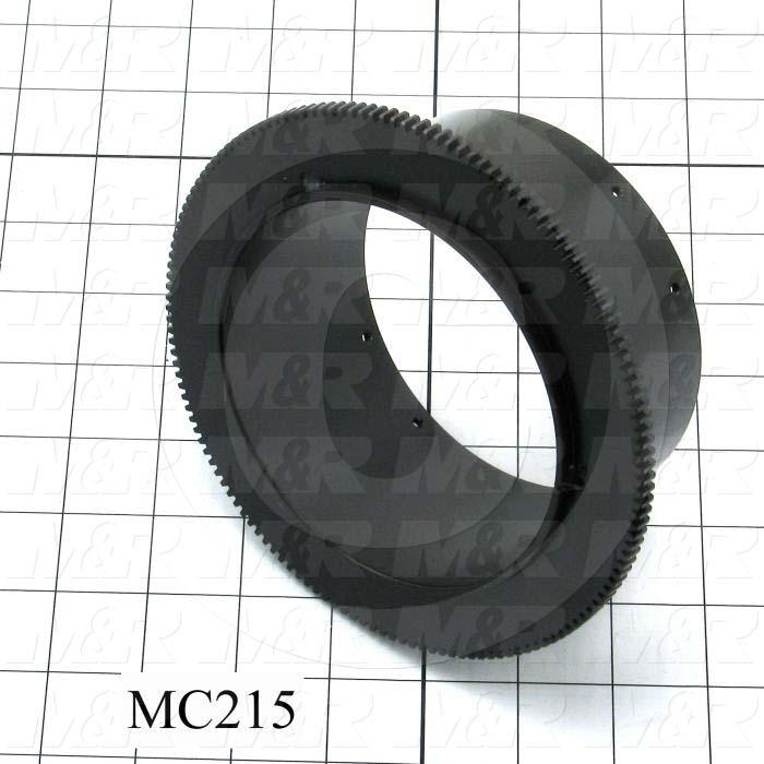Fabricated Parts, Shutter Support With Gear, 2.50 in. Width, 6.00 in. Diameter, Zinc & Black Chromate Finish