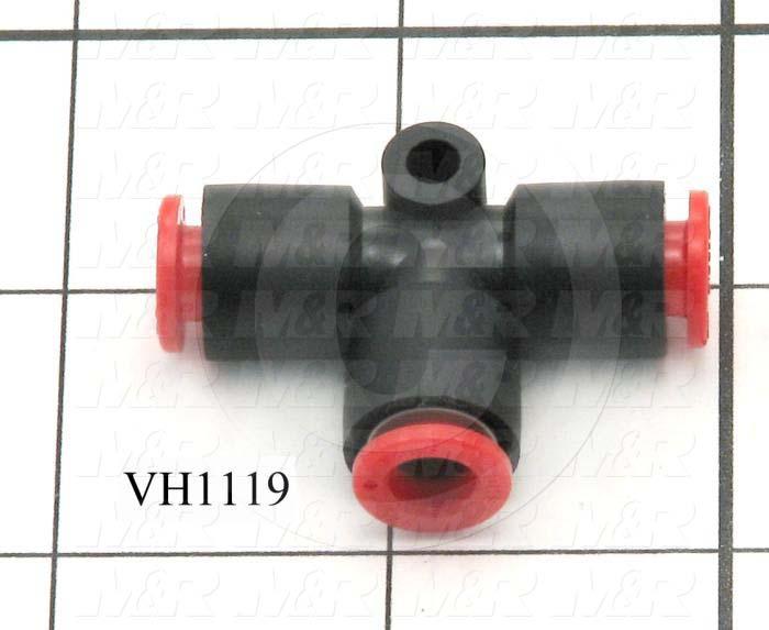 Fitting, 1/4" Port Size, 1/4" OD Tube OD, Union Tee, Female, 1/4" ID Fitting In, 1/4" ID Fitting Out