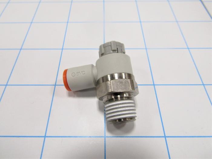 Flow Control, Speed Controller Type, 1/4" R Port In, 1/4" OD Port Out, Elbow One-Touch Control Type, W/Seal Option