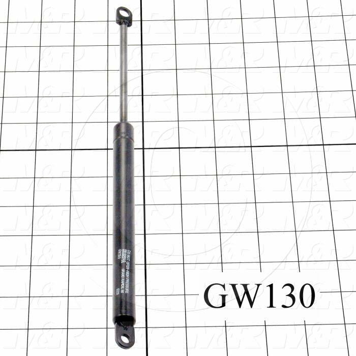 Gas Spring, 296 MM Extended Length, 192 MM Compressed Length, Thru Hole, 0.24"/0.32" Thru Hole Diameter, 28 lbf/124 N
