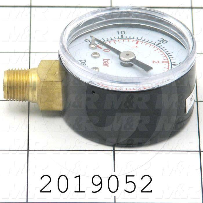 Gauge, 1.50 in. Outside Diameter, Panel Mounting, 60 Psi Max. Pressure, 1/8" NPT Thread Size