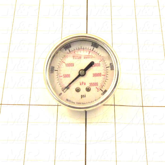 Gauge, 2 1/2" Outside Diameter, Back Side Thread Mounting, 5000 Psi Max. Pressure, 1/4" NPT Thread Size, Liquid Filled