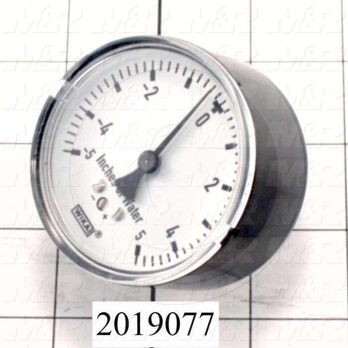 Gauge, 2.50 in. Outside Diameter, Back Side Thread Mounting, -5-0+5"wc/-12.5-0+12.5 mbar Max. Pressure, 1/8" NPT Thread Size