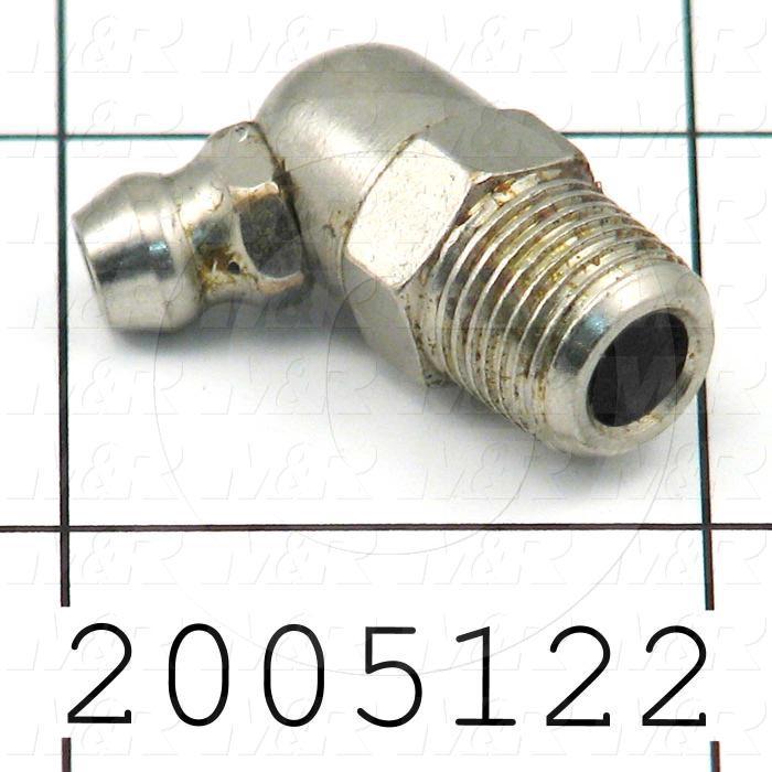 Grease Fittings, Angle 45 deg Style, Zinc Plated Steel Material, 1/8" NPT Thread Size