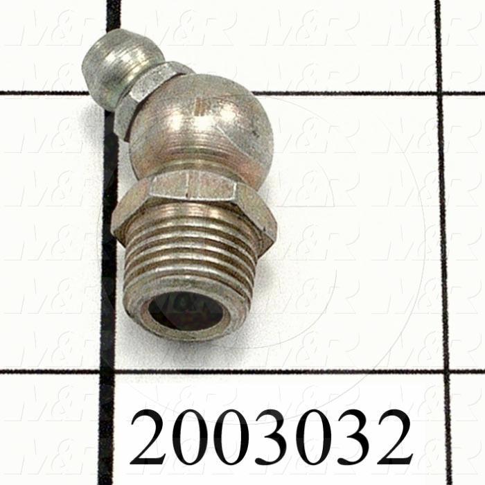 Grease Fittings, Angle 45 deg Style, Zinc Plated Steel Material, 1/8" NPT Thread Size