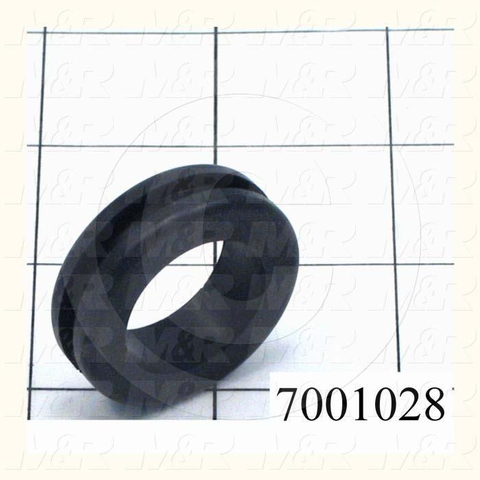 Grommets, Plugs, Bushings, Grommet, 1.375" Outside Diameter, 0.88" Inside Diameter, 1.18" Groove Diameter, 0.125" Panel Thickness, Black, Rubber