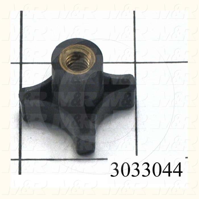 Knobs, Four Arm, Threaded Hole, 1/4"-20 Thread Size, Plastic Material