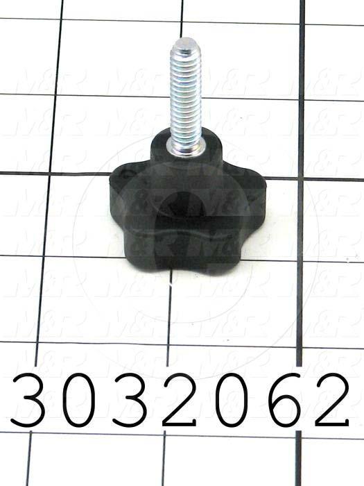 Knobs, Multi Lobe, Threaded Stud, 1/4"-20 Thread Size, 1.00" Thread Length, Plastic Material