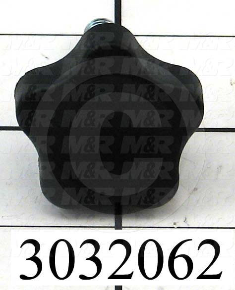 Knobs, Multi Lobe, Threaded Stud, 1/4"-20 Thread Size, 1.00" Thread Length, Plastic Material