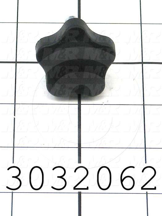 Knobs, Multi Lobe, Threaded Stud, 1/4"-20 Thread Size, 1.00" Thread Length, Plastic Material
