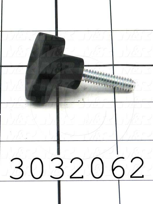 Knobs, Multi Lobe, Threaded Stud, 1/4"-20 Thread Size, 1.00" Thread Length, Plastic Material