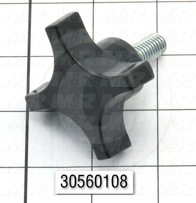 Knobs, Multi Lobe, Threaded Stud, 3/8-16 Thread Size, 1.00" Thread Length, 1.13" Knob Length, 2.25 in. Outside Diameter, Plastic Material