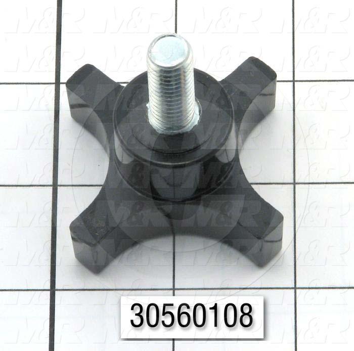 Knobs, Multi Lobe, Threaded Stud, 3/8-16 Thread Size, 1.00" Thread Length, 1.13" Knob Length, 2.25 in. Outside Diameter, Plastic Material