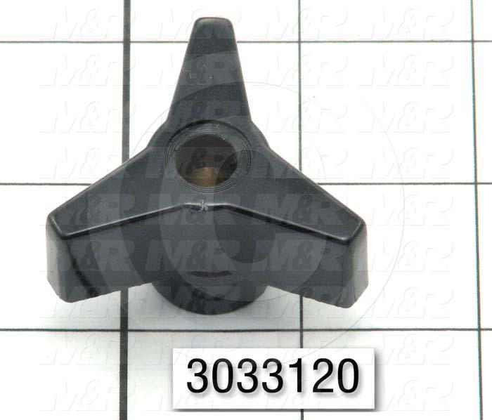 Knobs, Three Arm, Thru Hole, 5/16-18 Thread Size, 1.00" Knob Length, Plastic Material