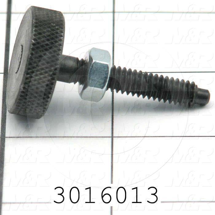 Knobs, Thumb Screw Knurled Head, 1/4"-20 Thread Size, 1.25" Thread Length, 1.50" Knob Length, 1 in. Outside Diameter, Dog Point, Steel Material