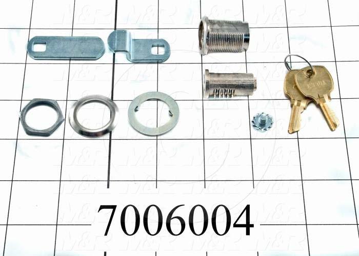 Lock, Cam Lock, 0.75" Mounting Hole Diameter, 0.63 in. Panel Thickness, 1.25" Latching Distance, Die Cast Zinc, Nickel Finish