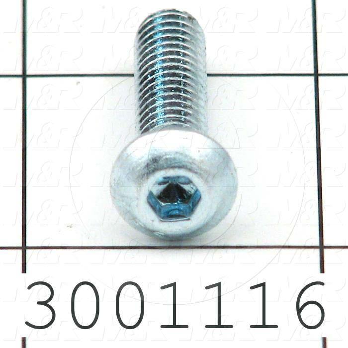 Machine Screws, Button Head, Steel, Thread Size 1/4"-20, Screw Length 1", Full Thread Length, Right Hand, Zinc