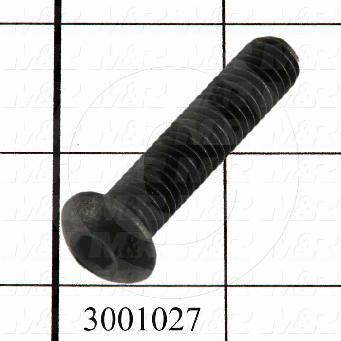 Machine Screws, Button Head, Steel, Thread Size 3/8-16, Screw Length 1 3/4", Full Thread Length, Right Hand, Black Oxide