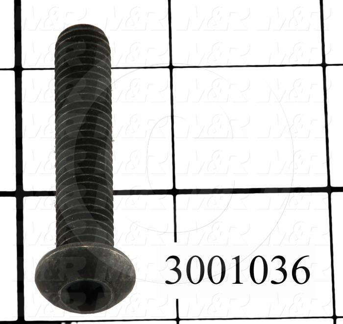 Machine Screws, Button Head, Steel, Thread Size 3/8-16, Screw Length 2.00 in., Full Thread Length, Right Hand, Black Oxide