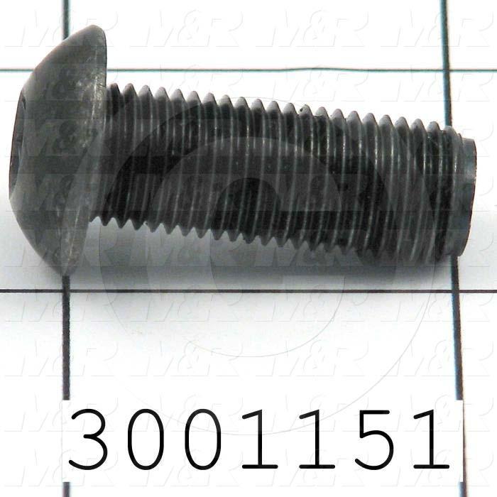 Machine Screws, Button Head, Steel, Thread Size 3/8-24, Screw Length 1", Full Thread Length, Right Hand, Black Oxide