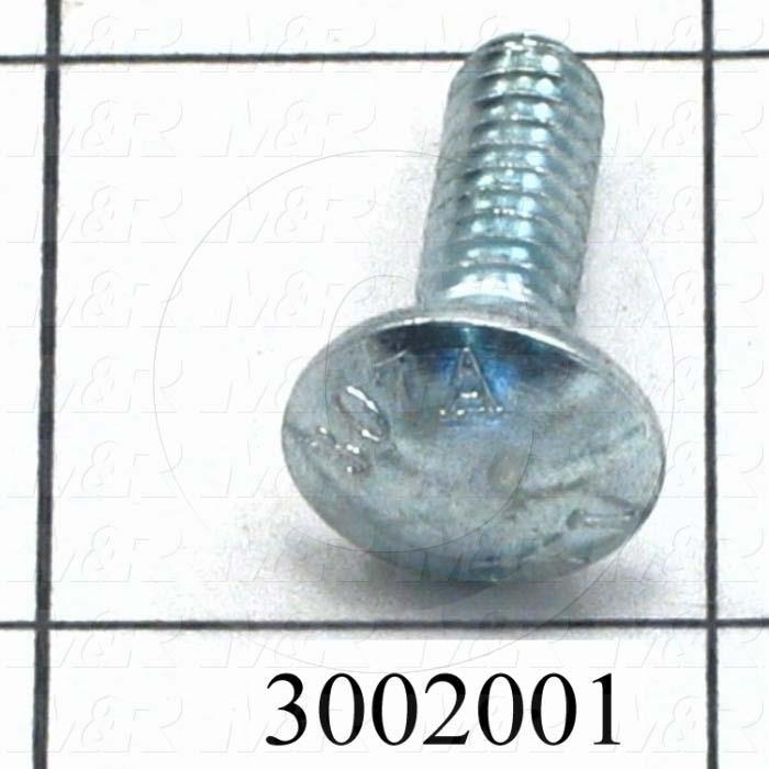 Machine Screws, Carriage Head, Steel, Thread Size 1/4"-20, Screw Length 3/4", Full Thread Length, Right Hand, Zinc
