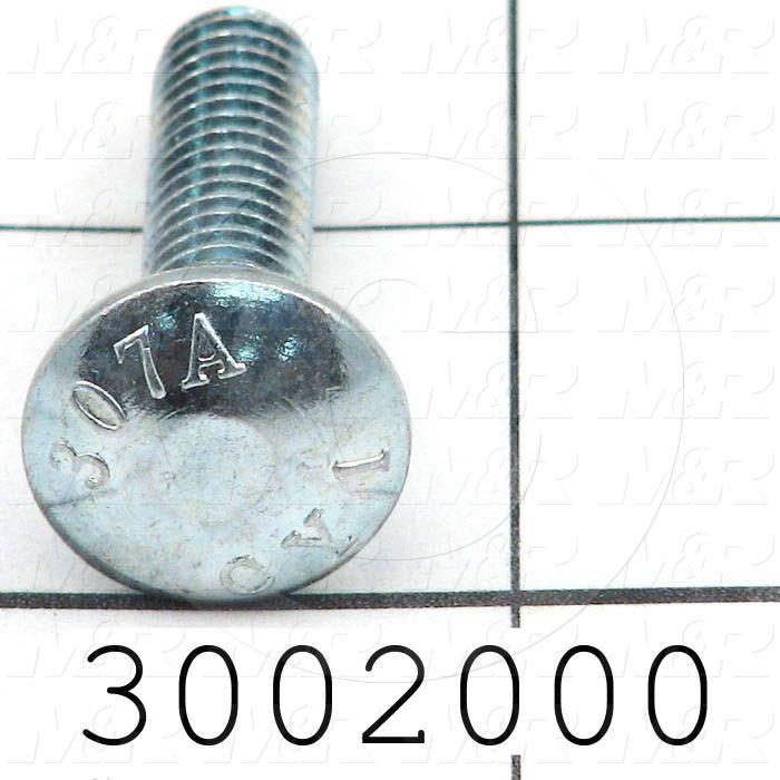 Machine Screws, Carriage Head, Steel, Thread Size 5/16-18, Screw Length 1 1/4 in., Full Thread Length, Right Hand, Zinc
