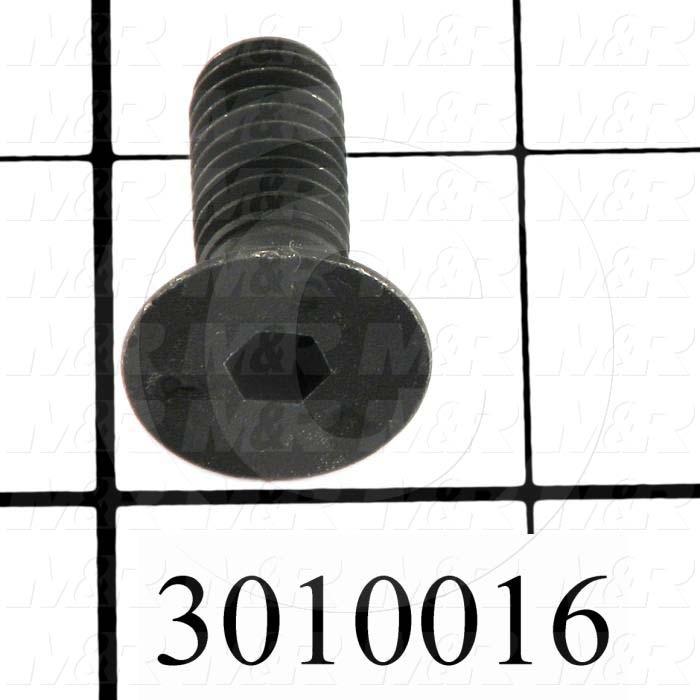Machine Screws, Flat Head, Steel, Thread Size 3/8-16, Screw Length 1", Full Thread Length, Right Hand, Black Oxide