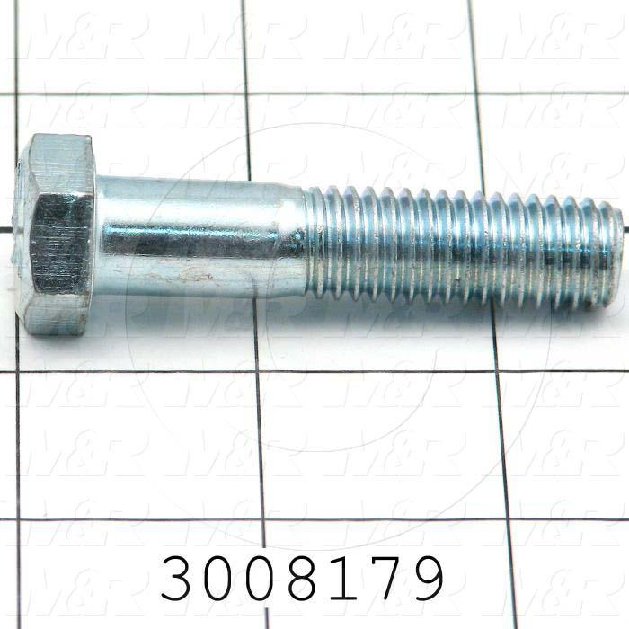 Machine Screws, Hex Head, Steel, Grade Class 5, Thread Size 1/2-13, Screw Length 2 1/4", Full Thread Length, Right Hand, Zinc