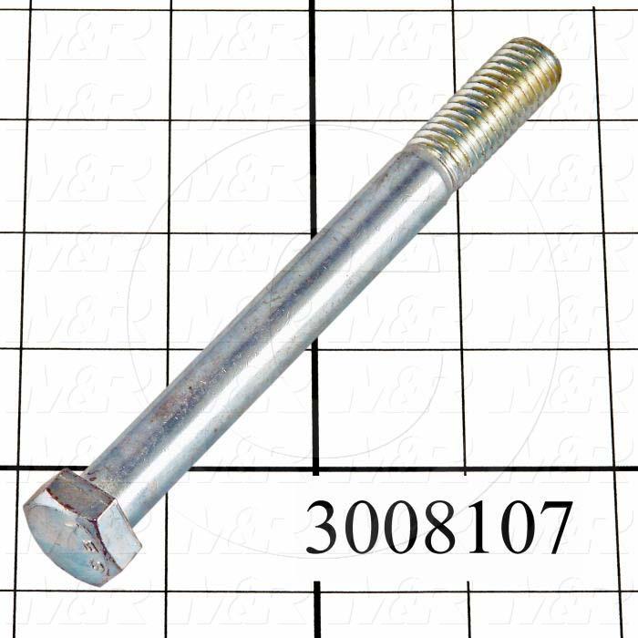 Machine Screws, Hex Head, Steel, Grade Class 5, Thread Size 1/2-13, Screw Length 5 in., Partial Thread Length, Right Hand, Zinc