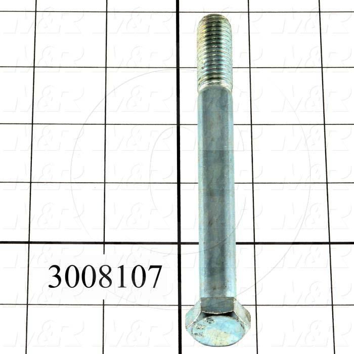 Machine Screws, Hex Head, Steel, Grade Class 5, Thread Size 1/2-13, Screw Length 5 in., Partial Thread Length, Right Hand, Zinc