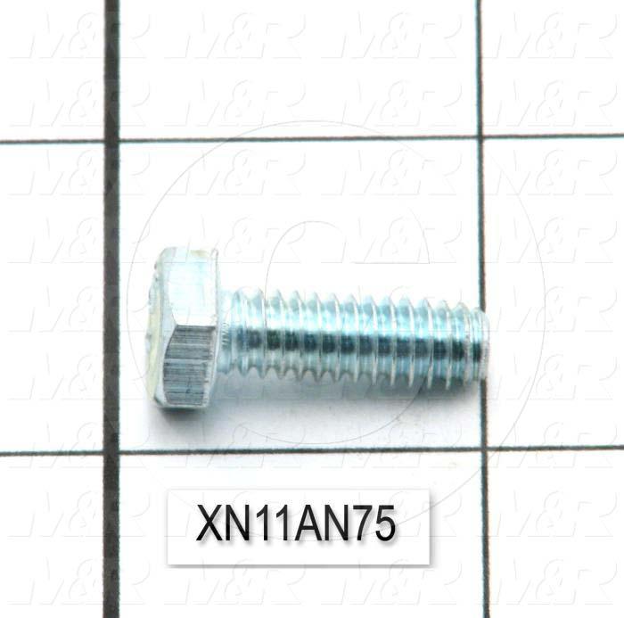 Machine Screws, Hex Head, Steel, Grade Class 5, Thread Size 1/4"-20, Screw Length 3/4", 0.75" Thread Length, Right Hand, Zinc Plated