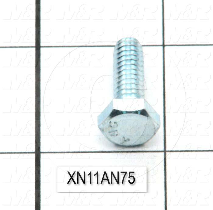 Machine Screws, Hex Head, Steel, Grade Class 5, Thread Size 1/4"-20, Screw Length 3/4", 0.75" Thread Length, Right Hand, Zinc Plated