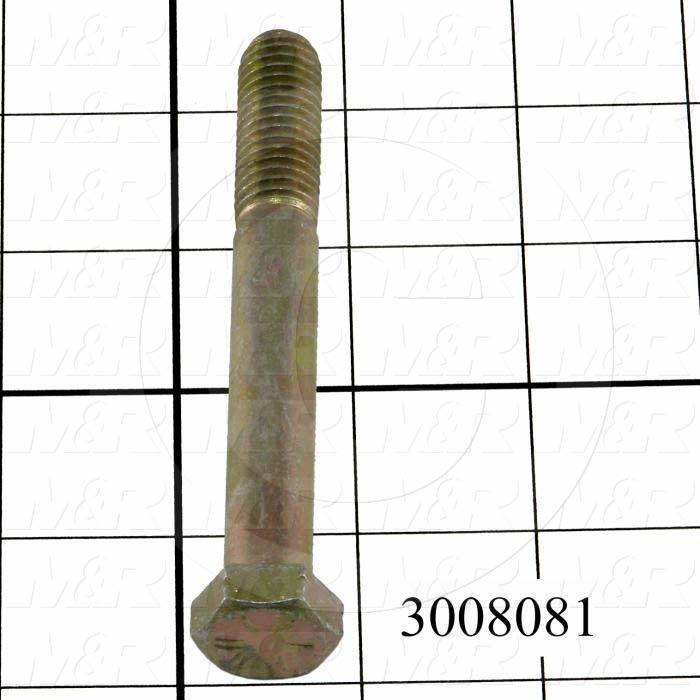 Machine Screws, Hex Head, Steel, Grade Class 5, Thread Size 3/4-10, Screw Length 2 1/2", Partial Thread Length, Right Hand, Zinc