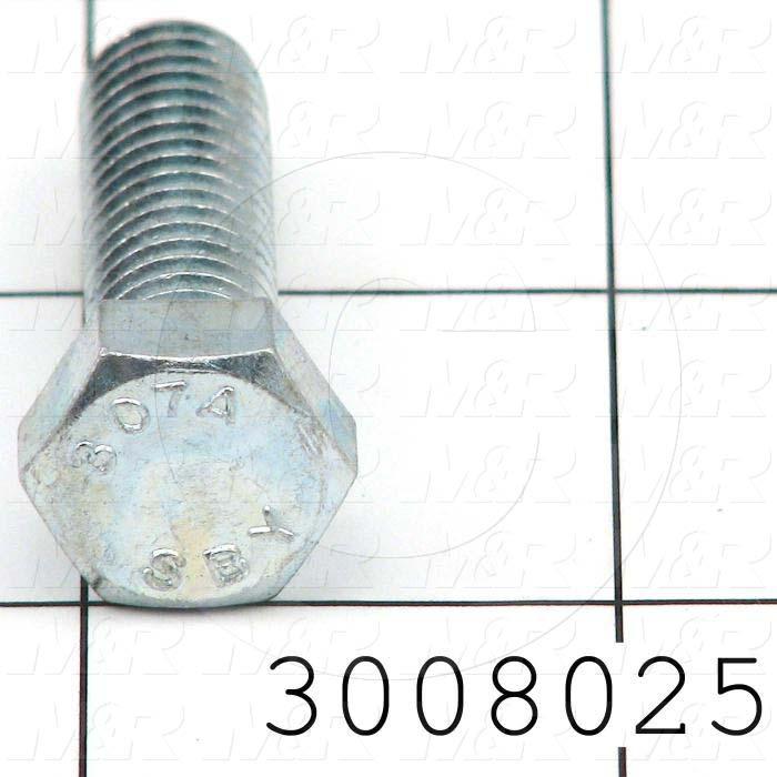 Machine Screws, Hex Head, Steel, Grade Class 5, Thread Size 3/8-16, Screw Length 1 1/4 in., Full Thread Length, Right Hand, Zinc