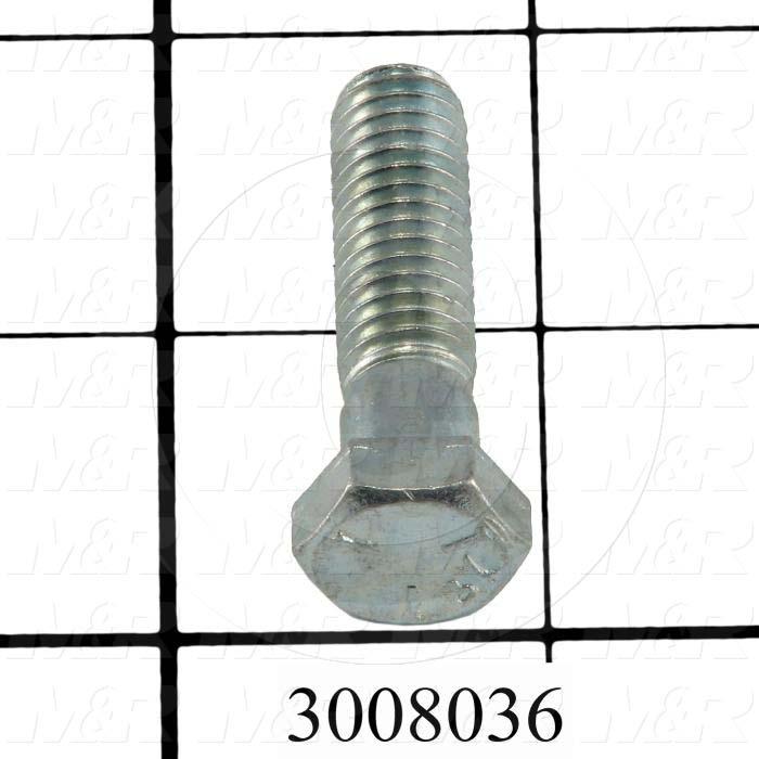 Machine Screws, Hex Head, Steel, Grade Class 5, Thread Size 3/8-16, Screw Length 1 3/8 in., Full Thread Length, Right Hand, Zinc
