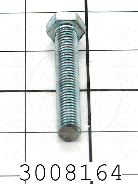 Machine Screws, Hex Head, Steel, Grade Class 5, Thread Size 3/8-16, Screw Length 2 3/8", Full Thread Length, Right Hand, Zinc