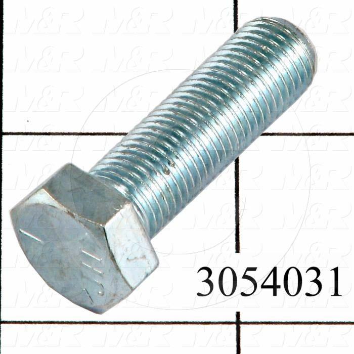 Machine Screws, Hex Head, Steel, Grade Class 5, Thread Size 3/8-24, Screw Length 1 1/4 in., Full Thread Length, Right Hand, Zinc