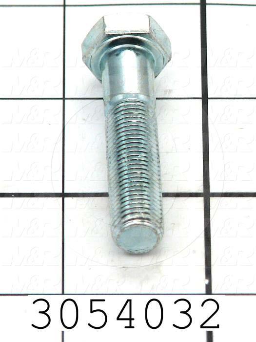 Machine Screws, Hex Head, Steel, Grade Class 5, Thread Size 3/8-24, Screw Length 1 3/4", Partial Thread Length, Right Hand, Zinc
