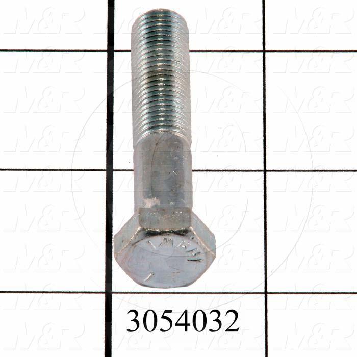 Machine Screws, Hex Head, Steel, Grade Class 5, Thread Size 3/8-24, Screw Length 1 3/4", Partial Thread Length, Right Hand, Zinc