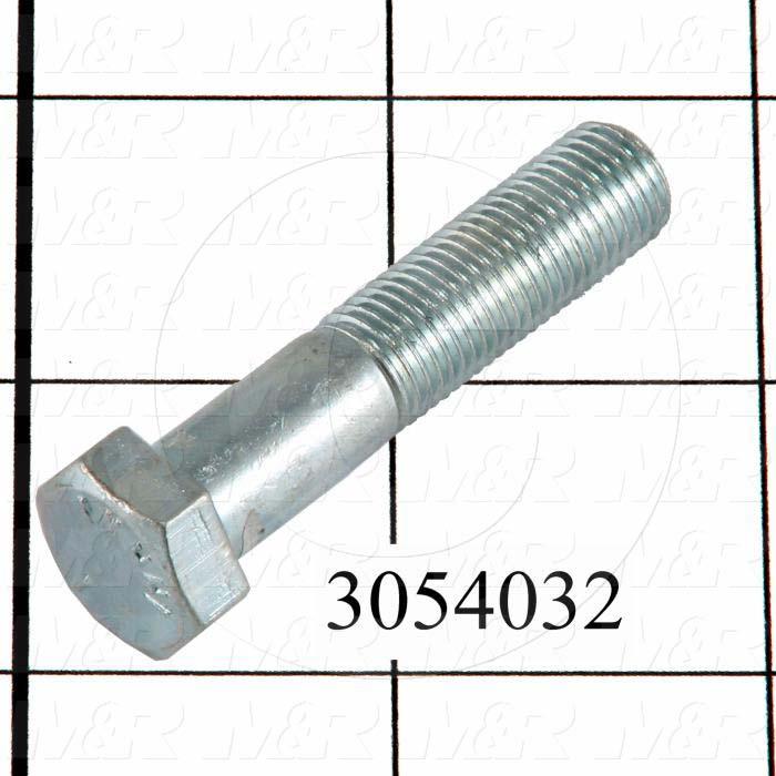 Machine Screws, Hex Head, Steel, Grade Class 5, Thread Size 3/8-24, Screw Length 1 3/4", Partial Thread Length, Right Hand, Zinc