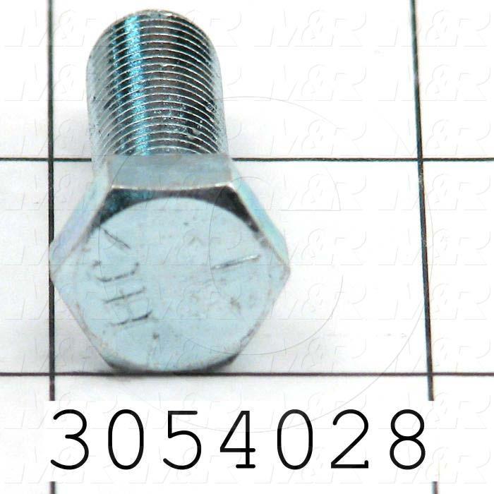 Machine Screws, Hex Head, Steel, Grade Class 5, Thread Size 3/8-24, Screw Length 1", Full Thread Length, Right Hand, Zinc