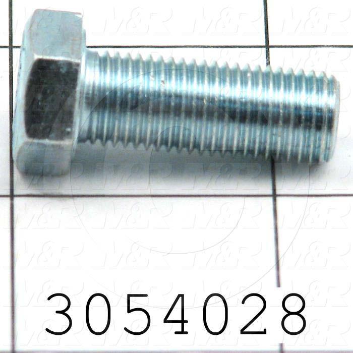 Machine Screws, Hex Head, Steel, Grade Class 5, Thread Size 3/8-24, Screw Length 1", Full Thread Length, Right Hand, Zinc
