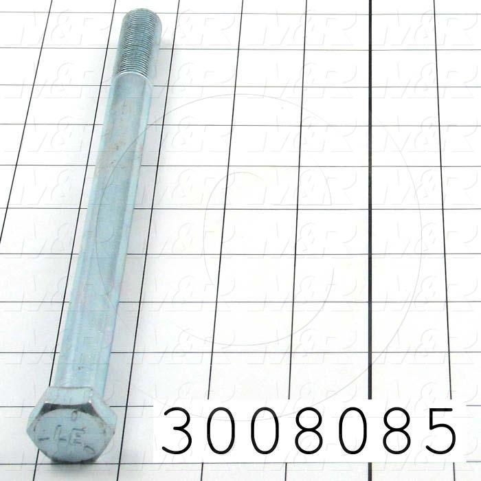 Machine Screws, Hex Head, Steel, Grade Class 5, Thread Size 5/8-18, Screw Length 9", Partial Thread Length, Right Hand, Zinc