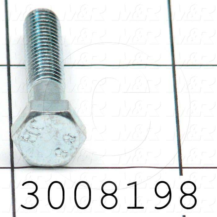 Machine Screws, Hex Head, Steel, Grade Class 8.8, Thread Size M6, Screw Length 30mm, Full Thread Length, Right Hand, Zinc