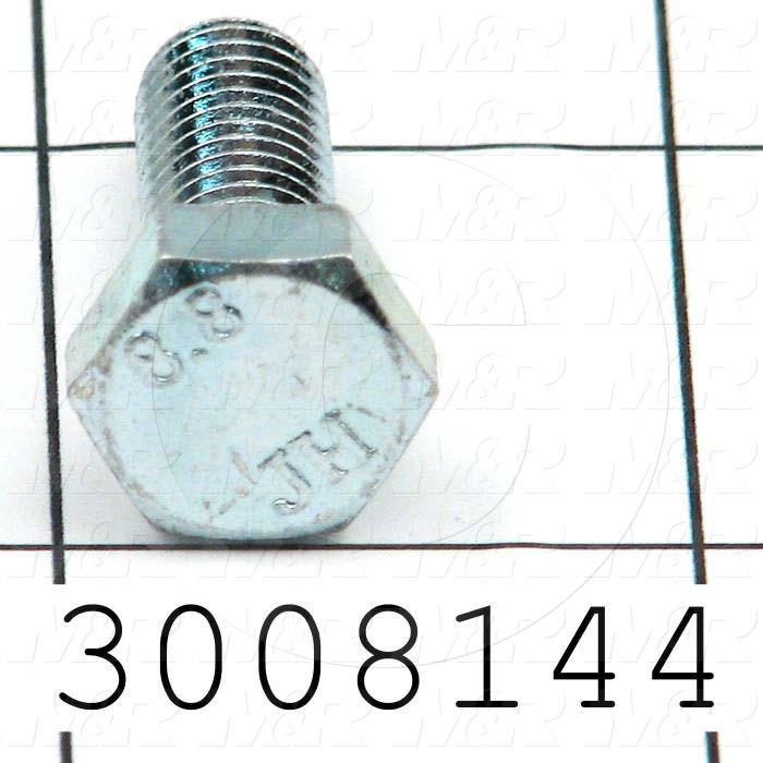 Machine Screws, Hex Head, Steel, Grade Class 8.8, Thread Size M8, Screw Length 20mm, Full Thread Length, Right Hand, Zinc