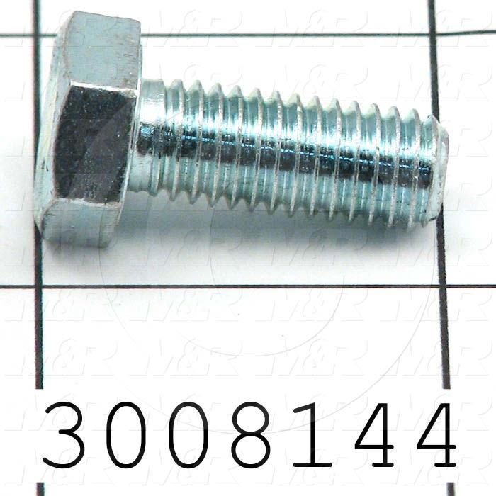 Machine Screws, Hex Head, Steel, Grade Class 8.8, Thread Size M8, Screw Length 20mm, Full Thread Length, Right Hand, Zinc