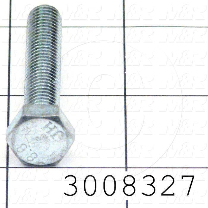 Machine Screws, Hex Head, Steel, Grade Class 8.8, Thread Size M8, Screw Length 45 mm, Full Thread Length, Right Hand, Zinc