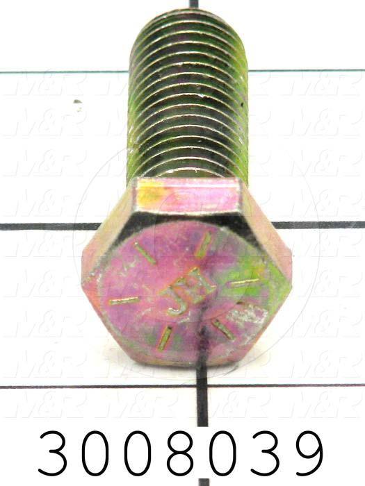 Machine Screws, Hex Head, Steel, Grade Class 8, Thread Size 1/2-13, Screw Length 1 1/2 in., Full Thread Length, Right Hand, Zinc